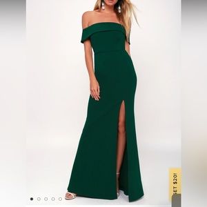 Lulu’s Forest Green Off-Shoulder Dress